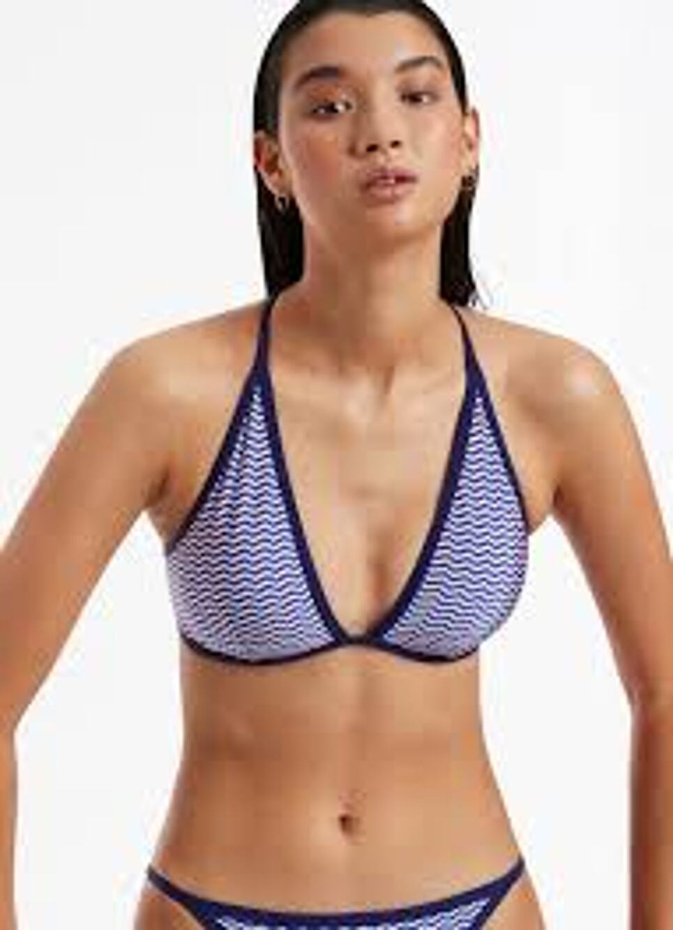 JETS AMOUDI Soft Triangle Bikini TOP Navy Blue White 4 S NWT Resort Core Luxe